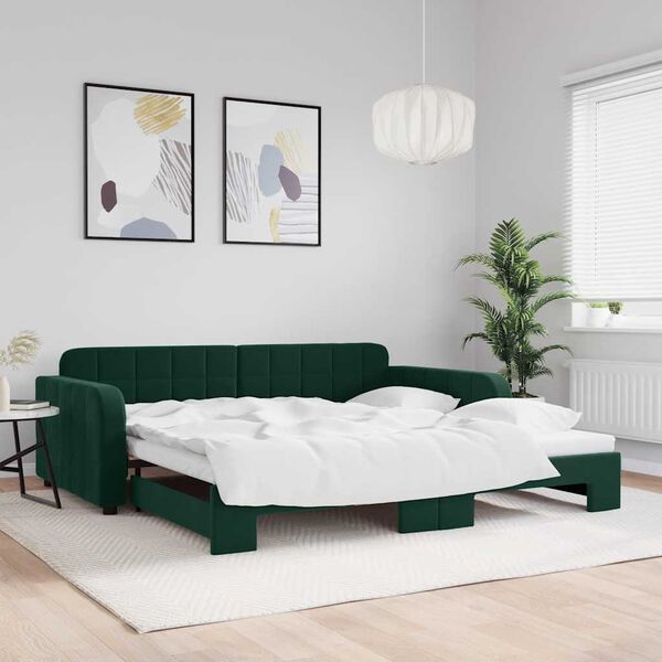 vidaXL Sof&aacute;-cama com gavet&atilde;o 100x200 cm veludo verde-escuro