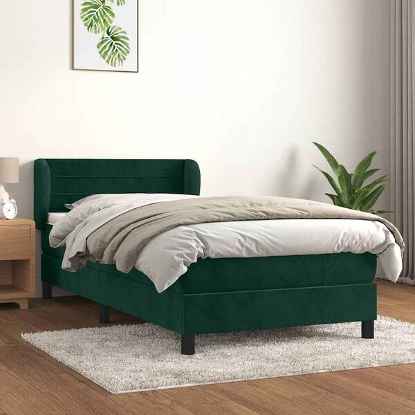 vidaXL Cama com molas/colch&atilde;o 100x200 cm veludo verde-escuro