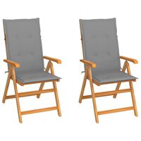 vidaXL Cadeiras de jardim c/ almofadões cinzentos 2 pcs teca maciça