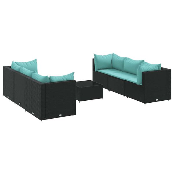 vidaXL 7 pcs conjunto lounge de jardim c/ almofad&otilde;es vime PE preto