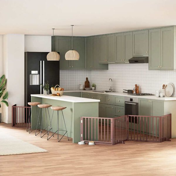 vidaXL Port&atilde;o c&atilde;es c/ porta dobr&aacute;vel 12 pain&eacute;is 960 cm &aacute;lamo castanho