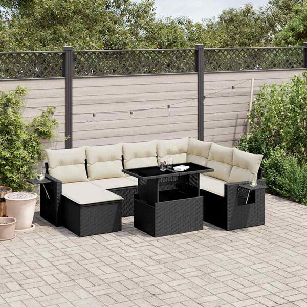 vidaXL 9 pcs conjunto de sof&aacute;s p/ jardim c/ almofad&otilde;es vime PE preto