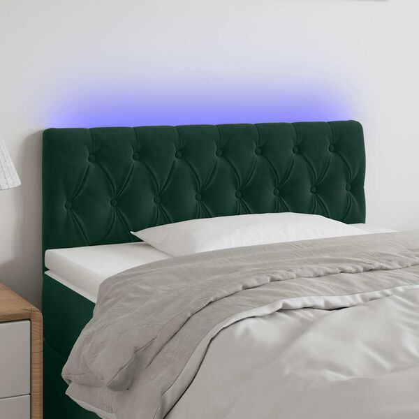vidaXL Cabeceira de cama c/ luzes LED veludo 90x7x78/88cm verde-escuro