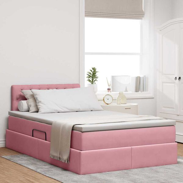 vidaXL Cama com Armazenamento com colch&atilde;o Rosa 120 x 190 cm Veludo