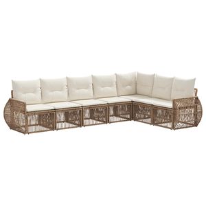 vidaXL Conjunto de Sof&aacute; de Jardim 7 pcs Bege e Branco Creme vime PE
