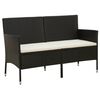 vidaXL Sof&aacute; de jardim 3 lugares com almofad&otilde;es vime PE preto