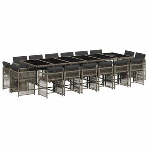 vidaXL 17 pcs conj. de jantar p/ jardim c/ almofad&otilde;es vime PE cinzento