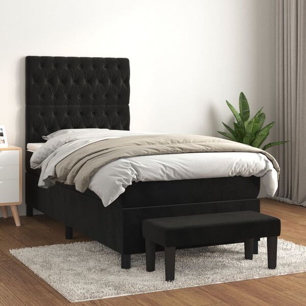 vidaXL Cama com molas/colch&atilde;o 80x200 cm veludo preto