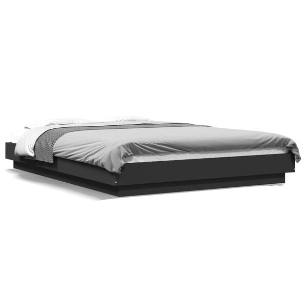 vidaXL Estrutura cama c/ luzes LED 140x200 cm derivados madeira preto