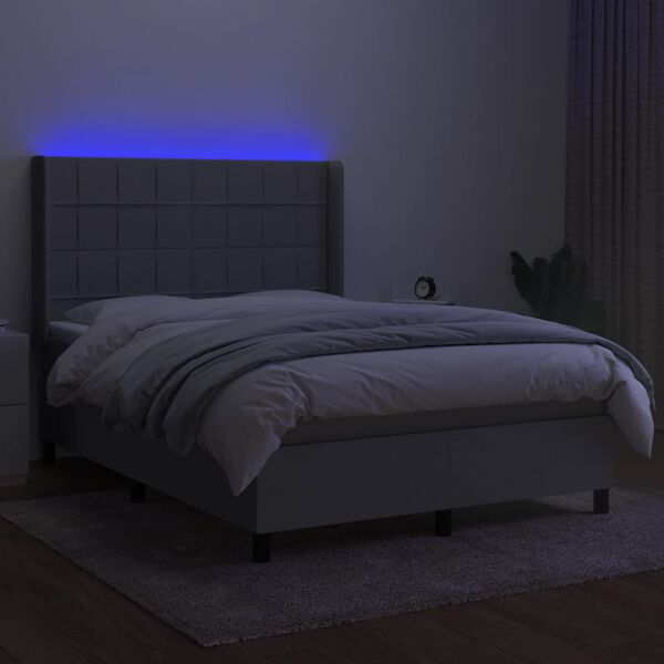 vidaXL Cama box spring c/ colch&atilde;o e LED 140x190 cm tecido cinza-claro