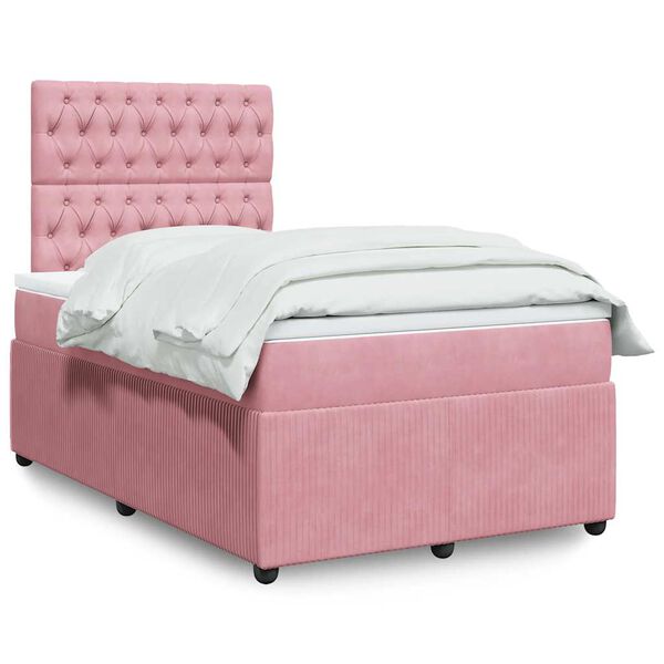 vidaXL Cama boxspring com colch&atilde;o 120x200 cm veludo rosa