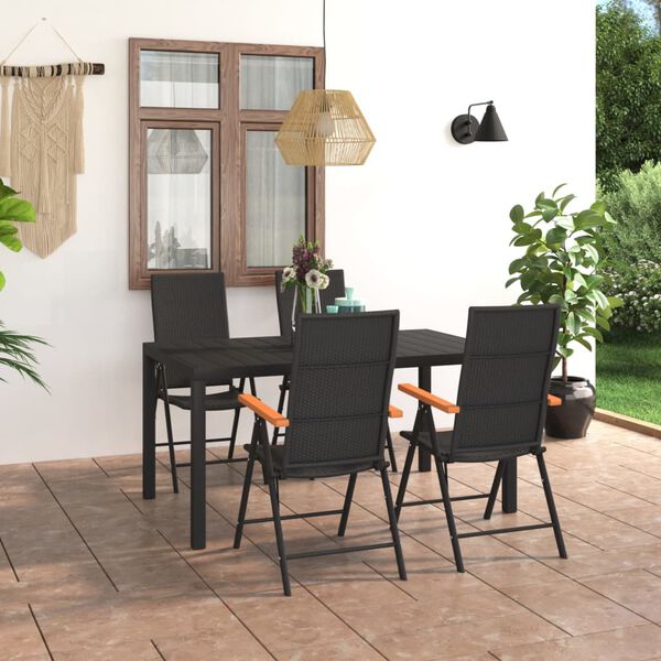 vidaXL 5 pcs conjunto de jantar para jardim preto e castanho