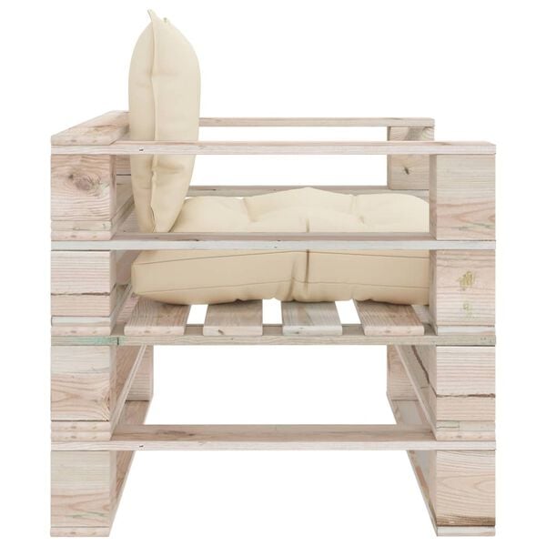 vidaXL Sof&aacute; de paletes p/ jardim com almofad&otilde;es cor creme pinho