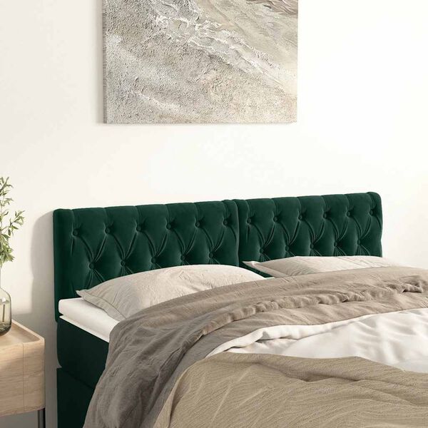 vidaXL Cabeceira de cama 2 pcs veludo 72x7x78/88 cm verde-escuro