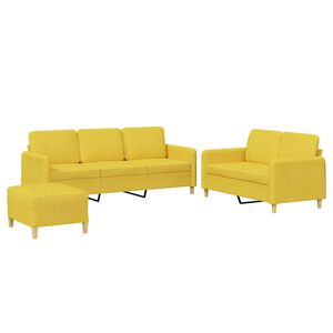 vidaXL 3 pcs conjunto de sof&aacute;s com almofad&otilde;es tecido amarelo-claro