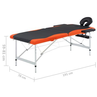 vidaXL Mesa de massagem dobrável 2 zonas alumínio preto e laranja