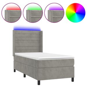 vidaXL Cama box spring c/ colch&atilde;o/LED 90x190 cm veludo cinzento-claro