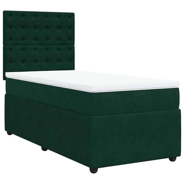 vidaXL Cama com molas/colch&atilde;o 100x200 cm veludo verde-escuro