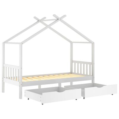 vidaXL Estrutura cama criança c/ gavetas 90x200 cm pinho maciço branco