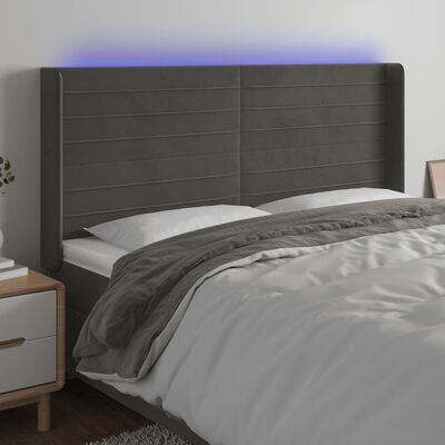 vidaXL Cabeceira de cama c/ LED veludo 163x16x118/128 cm cinza-escuro