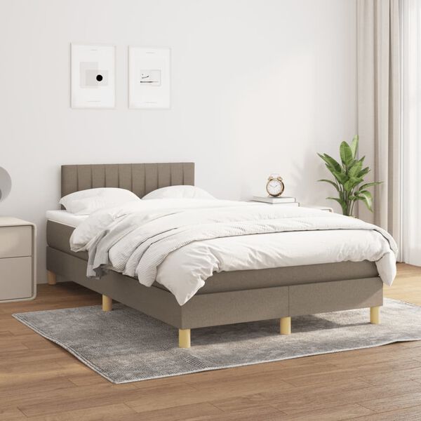 vidaXL Cama boxspring c/ colch&atilde;o 120x190cm tecido castanho-acinzentado