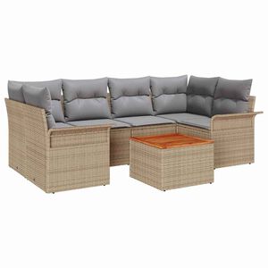 vidaXL Conjunto de Sof&aacute; de Jardim com almofada 7 pcs Bege vime PE