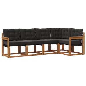 vidaXL Conjunto de Sof&aacute;s para Exterior 5 unid. Natural e Preto