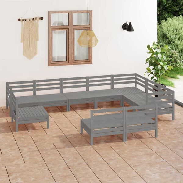 vidaXL 10 pcs conjunto lounge de jardim pinho maci&ccedil;o cinzento