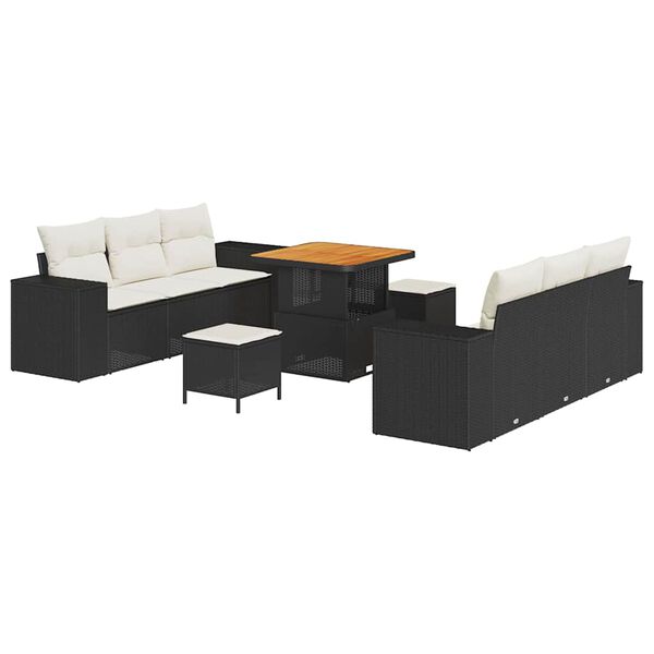 vidaXL Conjunto de Sof&aacute; de Jardim com almofada 9 pcs Preto e Creme