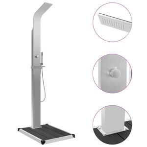 vidaXL Chuveiro para exterior com base WPC a&ccedil;o inoxid&aacute;vel