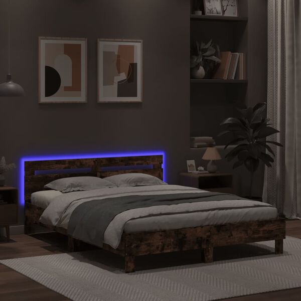 vidaXL Estrutura cama cabeceira/luzes LED 140x200 cm carvalho castanho