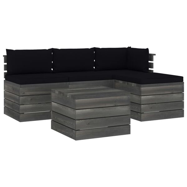 vidaXL 5 pcs conjunto lounge de paletes + almofad&otilde;es madeira de pinho