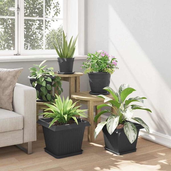 vidaXL Vaso Quadrado para Flores 24 pcs Preto 43 x 43 x 33.5 cm