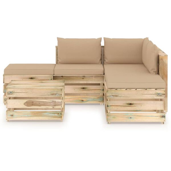 vidaXL 6 pcs conj. lounge jardim c/ almofad&otilde;es madeira impreg. verde