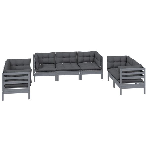 vidaXL 7 pcs conjunto lounge de jardim c/ almofadões pinho maciço