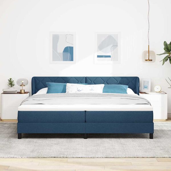 vidaXL Cama Box com colch&atilde;o com cabeceira Azul 200 x 200 cm tecido
