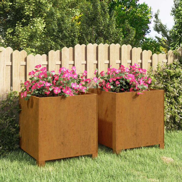 vidaXL Vasos/floreira c/ pernas 2pcs 40x40x40cm a&ccedil;o corten enferrujado