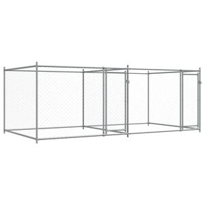 vidaXL Jaula para c&atilde;o com portas 4x2x1,5 m a&ccedil;o galvanizado cinzento