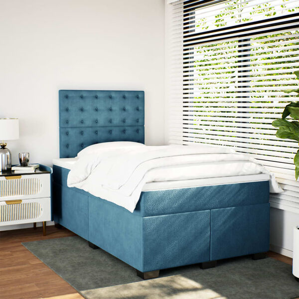 vidaXL Cama boxspring com colch&atilde;o 120x190 cm veludo azul
