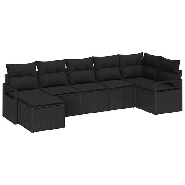 vidaXL Conjunto de Sof&aacute;s com almofada 7 pcs Preto vime PE