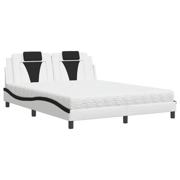 vidaXL Cama Viana com colch&atilde;o 160x200 cm couro artificial preto e branco