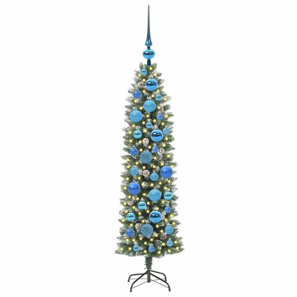 vidaXL &Aacute;rvore Slim de Natal Artificial Verde e Branco 120 cm