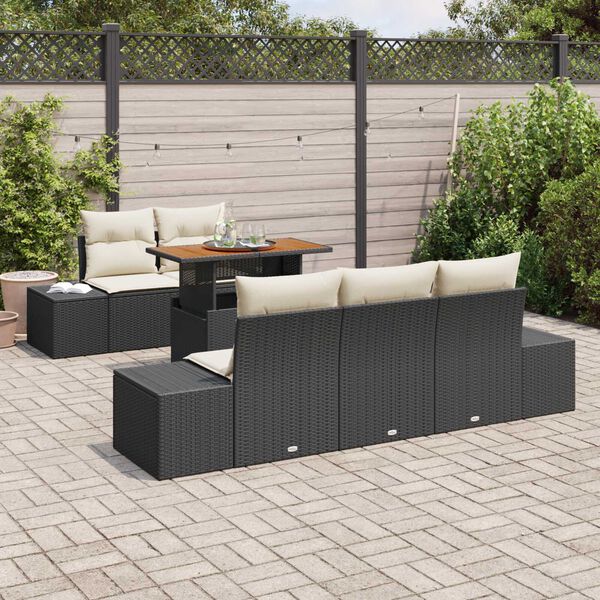 vidaXL Conjunto de Sof&aacute; de Jardim 6 pcs Preto Rattan Sint&eacute;tico