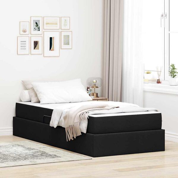 vidaXL Cama com arruma&ccedil;&atilde;o e colch&atilde;o Preto 90 x 200 cm Poli&eacute;ster