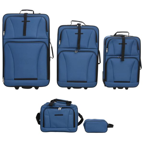 vidaXL 5 pcs conjunto malas de viagem tecido azul
