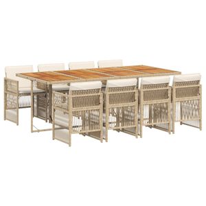 vidaXL 9 pcs conjunto de jantar p/ jardim com almofad&otilde;es vime PE bege