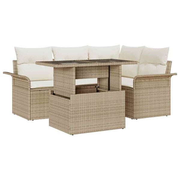 vidaXL Conjunto de Sof&aacute; de Jardim 5 pcs Bege Rattan Sint&eacute;tico