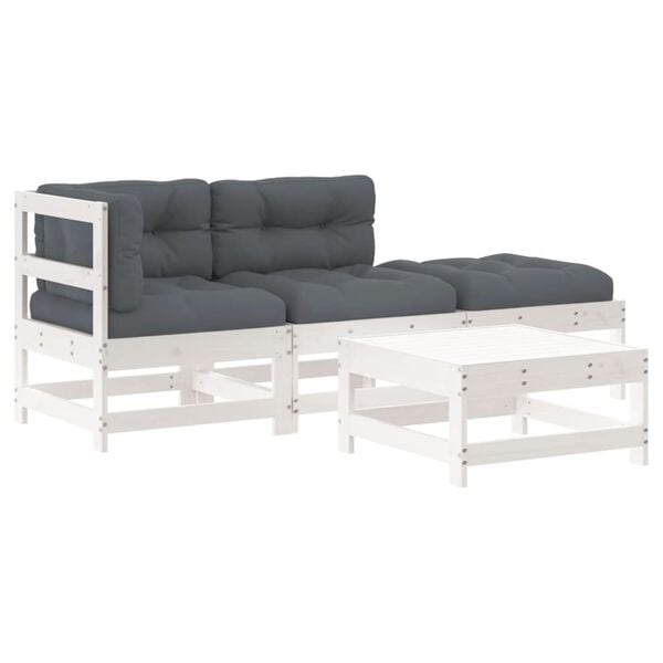 vidaXL 4pcs conjunto lounge jardim c/ almofad&otilde;es madeira maci&ccedil;a branco