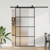 vidaXL Porta desliz. c/ conj. ferragens 102,5x205cm vidro ESG preto