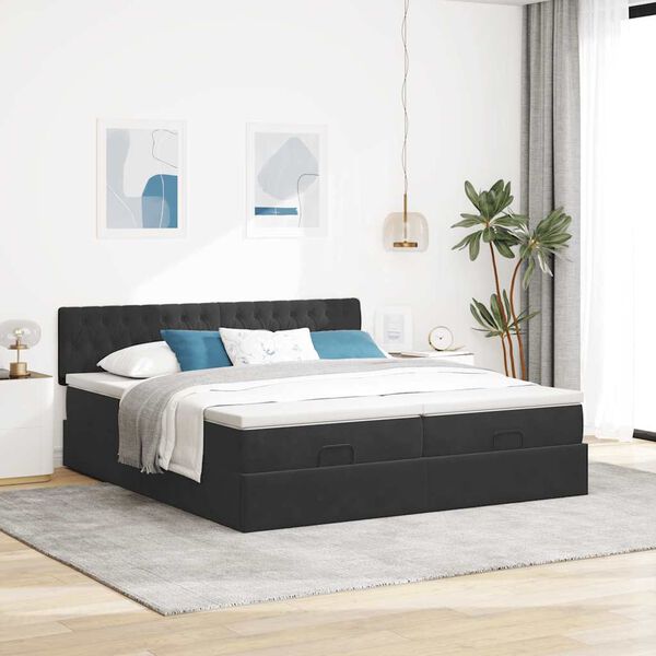 vidaXL Estrutura de cama otomana com colchões 160x200 cm veludo preto
